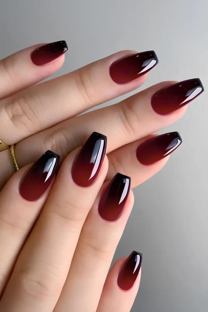 Black and Red Jelly Ombre Manicure With a Smooth Gradient