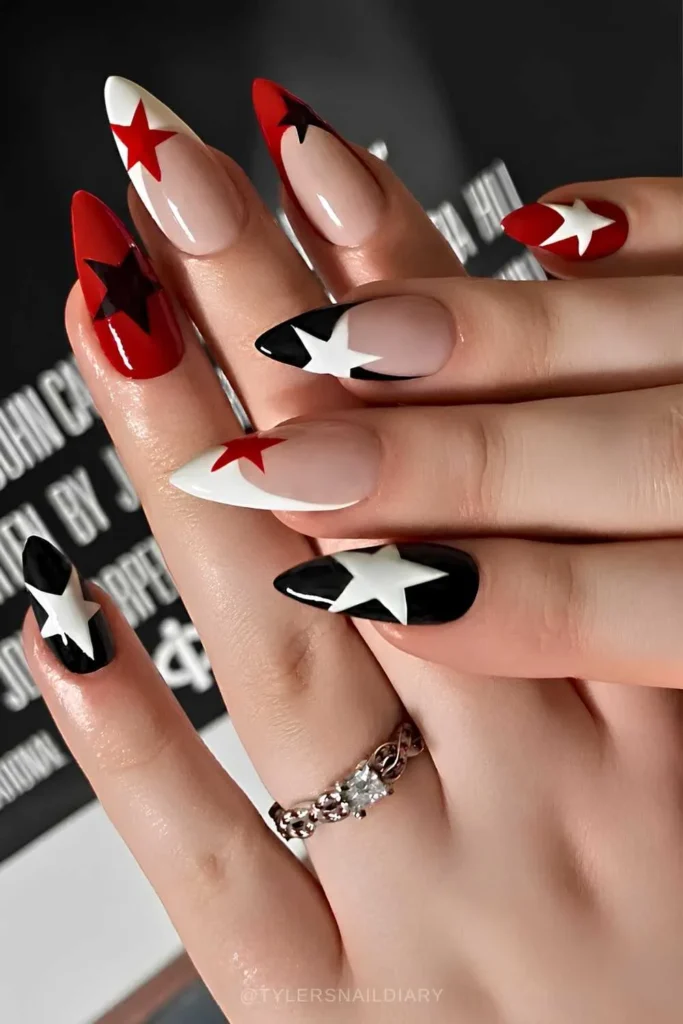 Black and Red Mani With Star Accents You'll Love