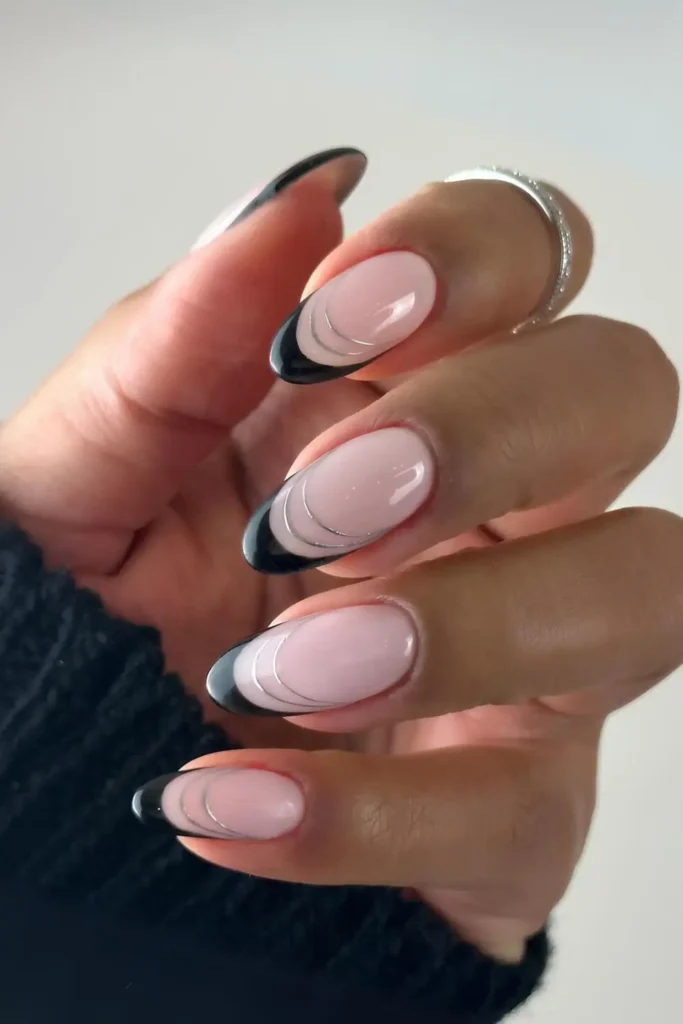 Black and Silver French Nails for a Timeless Look