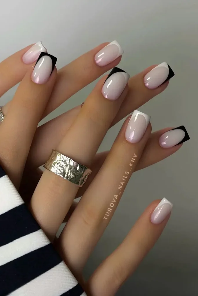 Black and White Geometric French Nails