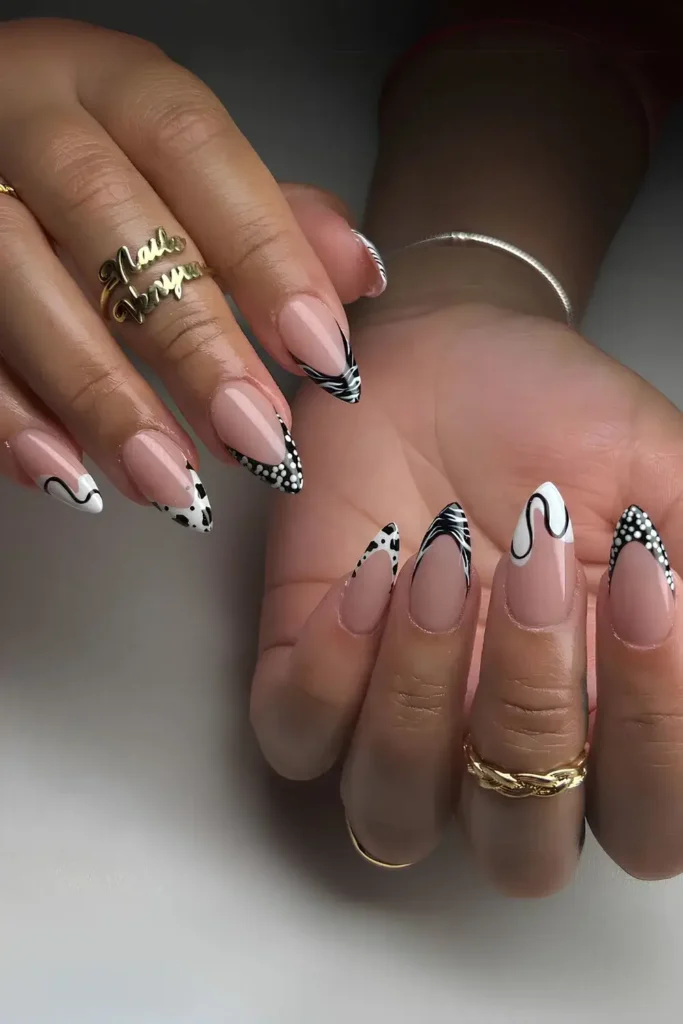 Black and White Mix and Match French Mani