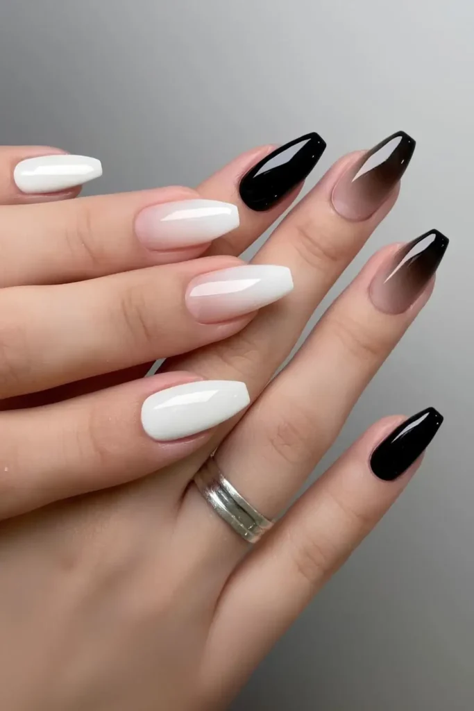 Black and White Ombre Nails With a Smooth Gradient Finish