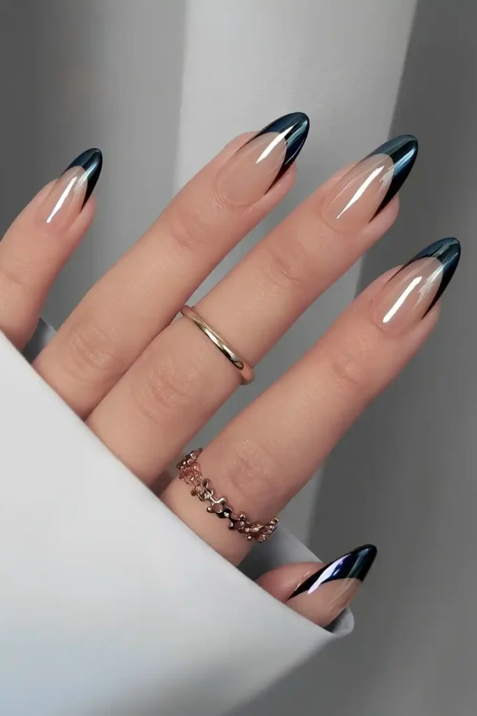 Black Chrome Effect French Manicure for a Bold Luxe Style