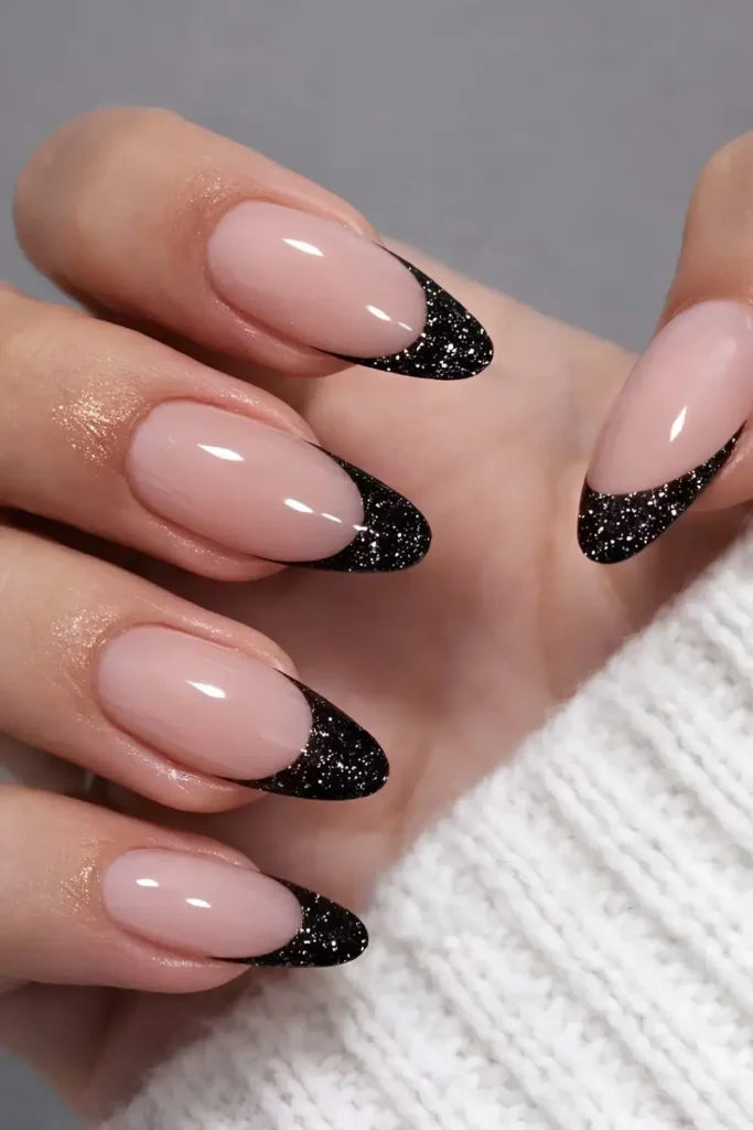 Black Glitter French Tip Nails You'll Love