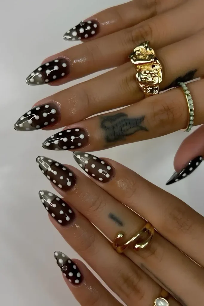 Black Jelly Nails With Polka Dots
