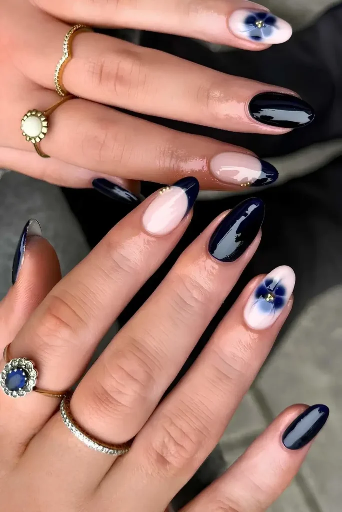 Black Mani With Blooming Gel Flowers You'll Love