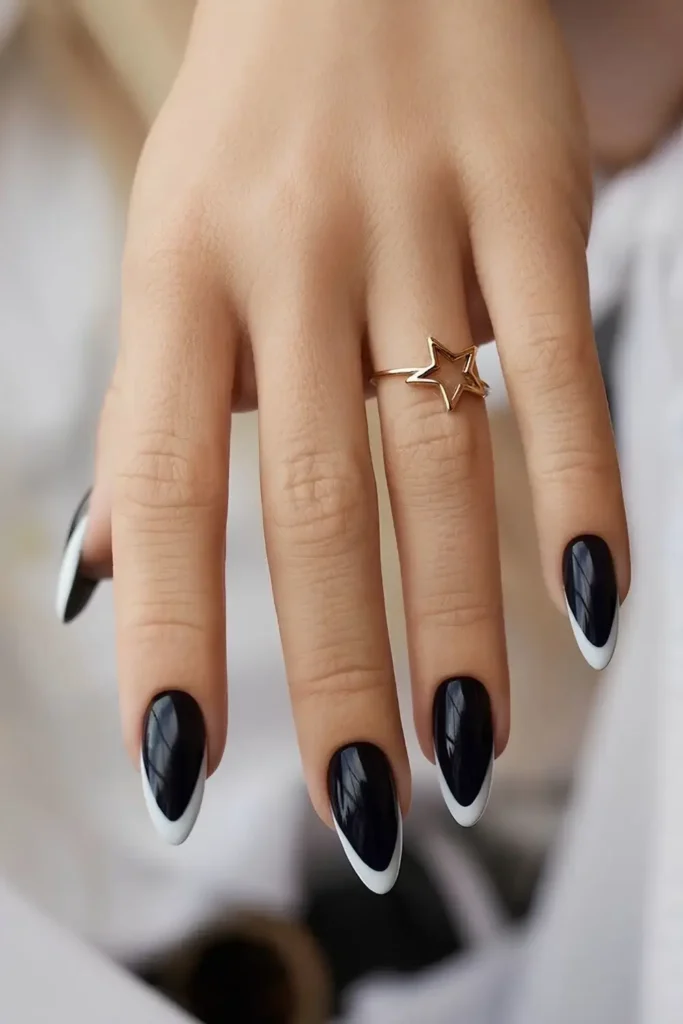 Black Mani With White French Tips for a Timeless Look