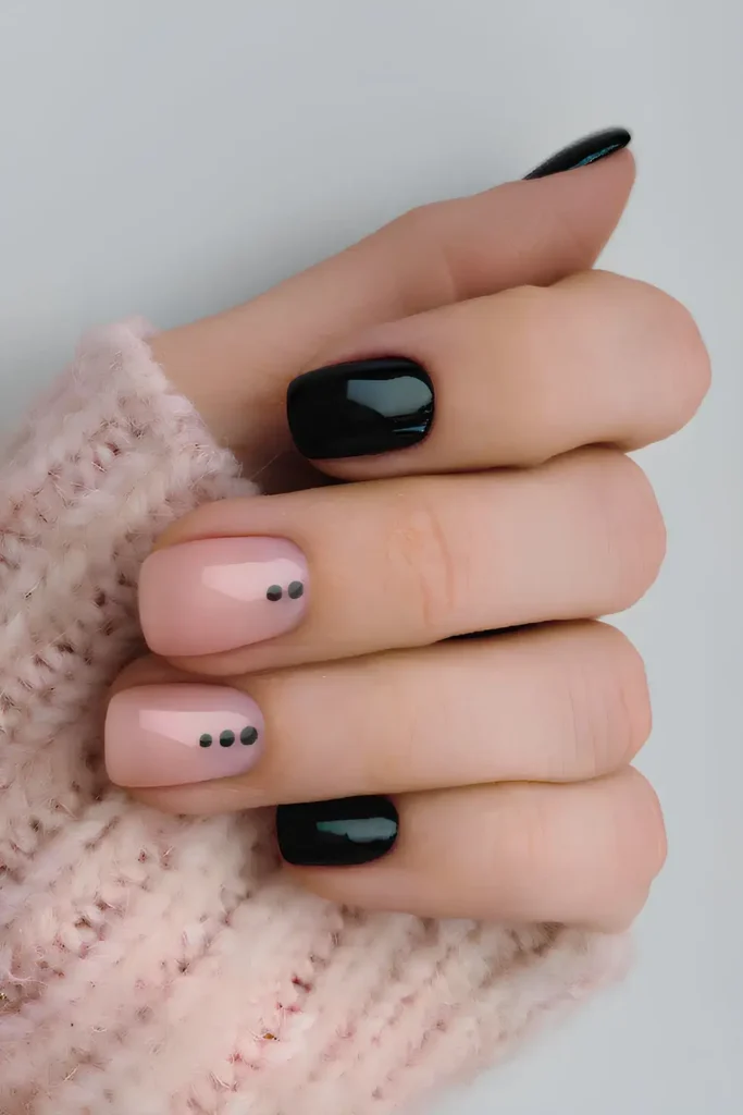 Black Manicure With Dot Details for a Minimal Look