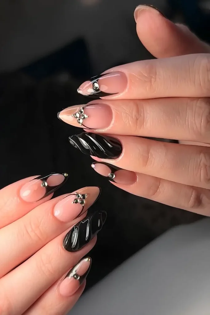 Black Mix and Match Mani With 3D Details You'll Love
