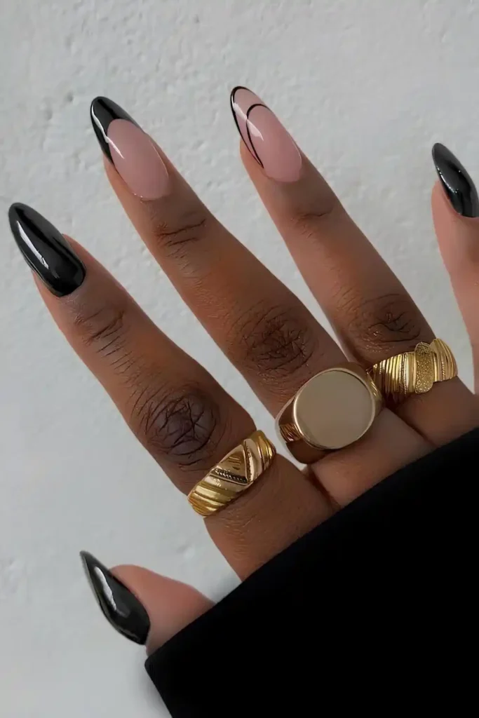 Black Nails With Mixed Layout for a Creative Modern Manicure
