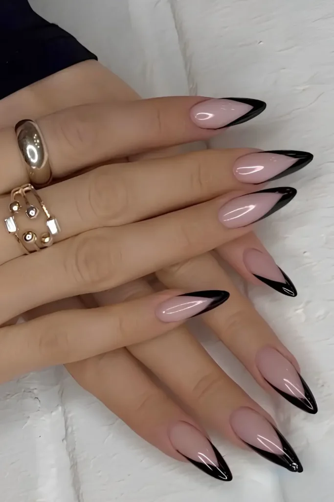 Black Pointed French Manicure for a Bold Look