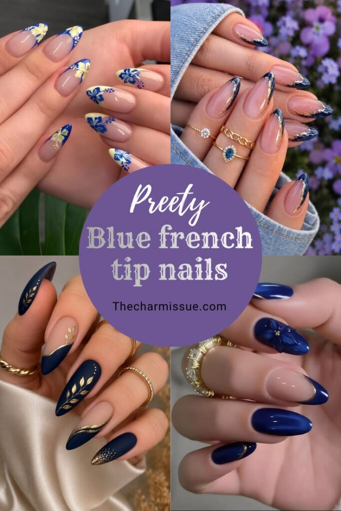 Blue French Tip Nails