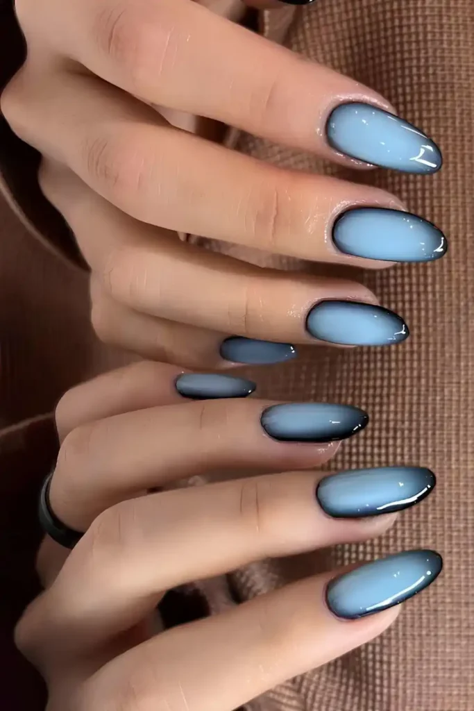 Blue and Black Aura Nails With a Modern Glow