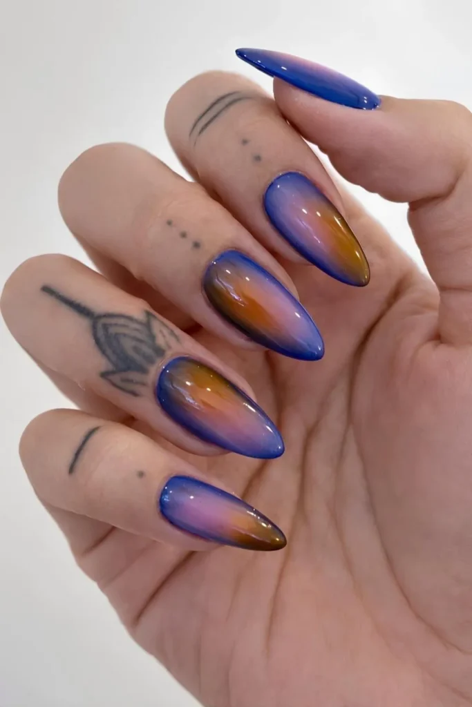 Blue Mani With Pink and Orange Aura That Glows Beautifully