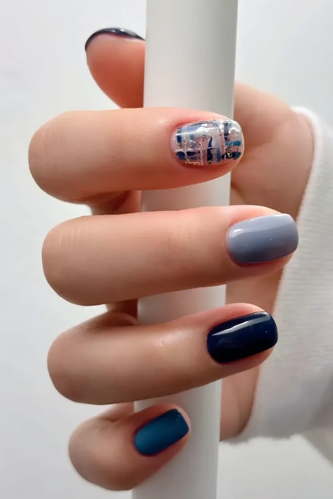 Blue Fall Nails With Umbrella Art for a Cozy Seasonal Look