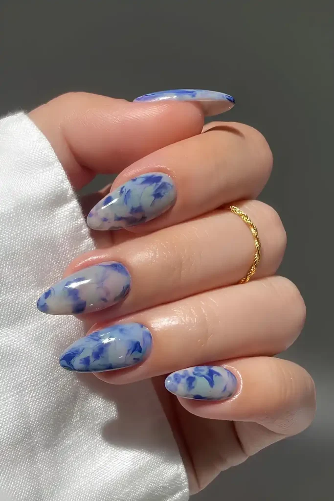 Blue Marble Nails With a Luxurious Stone Inspired Finish
