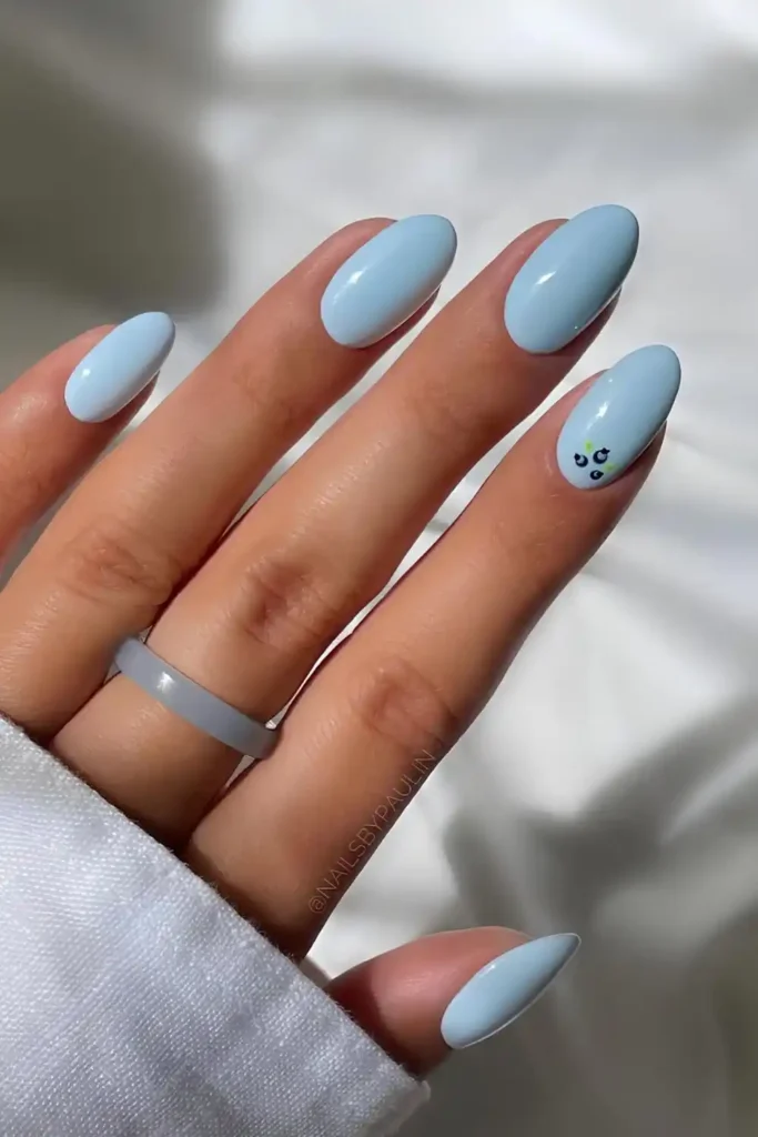 Blue Nails With Blueberry Accent for a Fun Whimsical Look