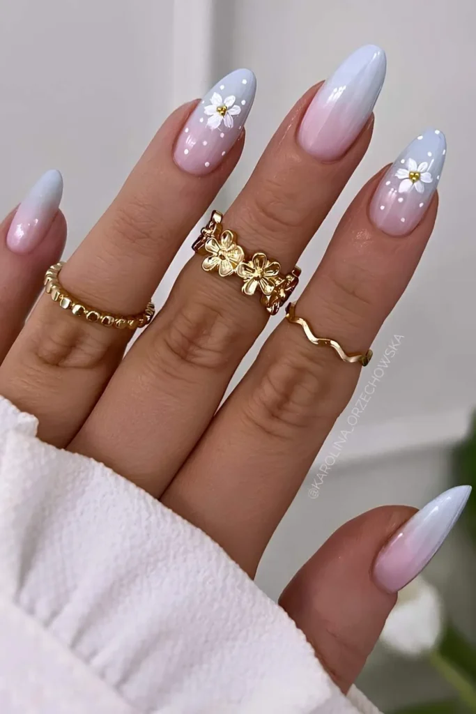 Blue Ombre Mani With Flowers and Polka Dots You'll Absolutely Love
