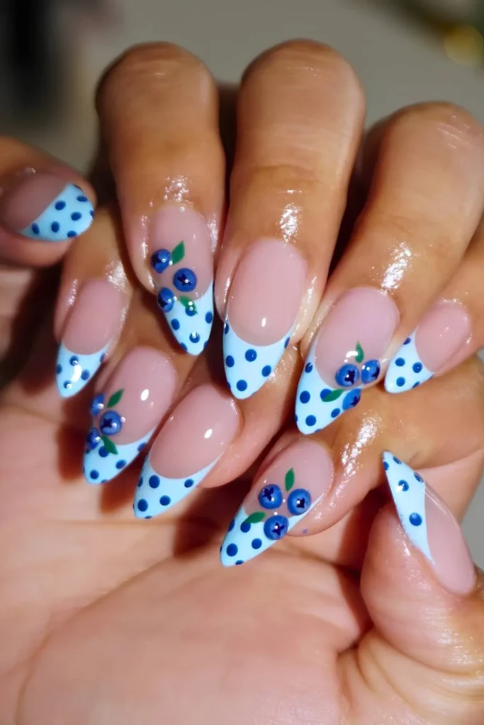 Blue Polka Dot French Mani With Blueberry Accents You'll Love