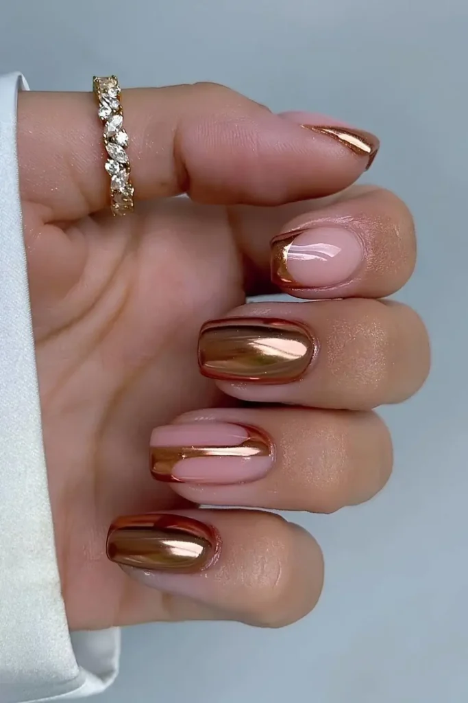 Bronze Gold Nails With Negative Space Design That Feels Modern