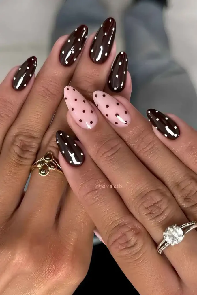 Brown and Nude Polka Dot Nails That Feel Playful Yet Chic