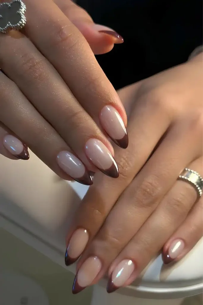 Brown Chrome French Tip Nails That Look Rich and Sophisticated