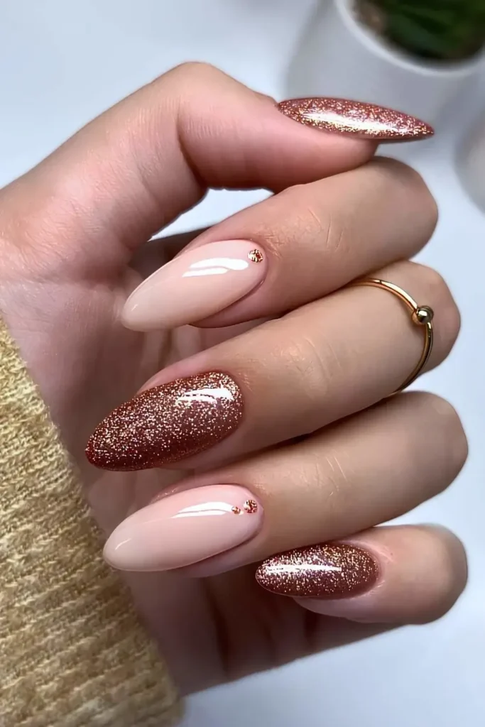 Brown Glitter Nails With Micro Dot Art You'll Love