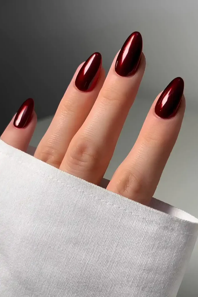 Burgundy Chrome Effect Manicure With a Stunning Mirror Finish