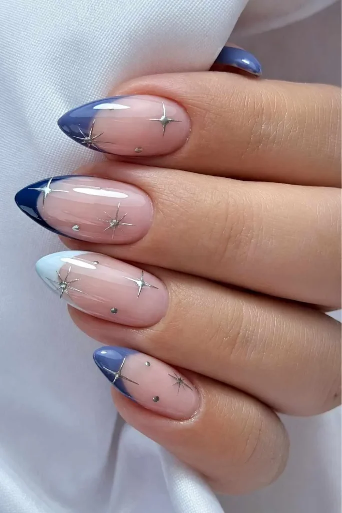 Celestial French Mani in Different Blue Tones That Looks Magical