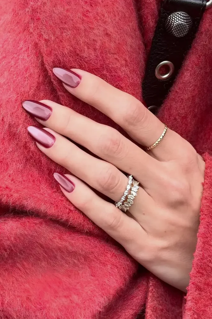 Cherry Red Glass Effect Nails That Shine Beautifully