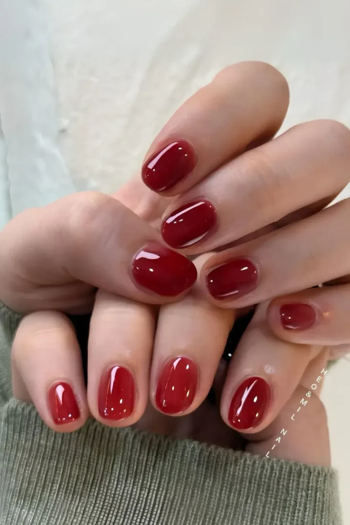 Cherry Red Jelly Effect Nails for a Fresh Glossy Look