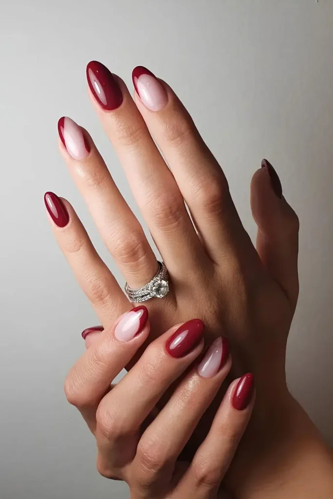 Cherry Red Mani With Negative Space Accent for a Trendy Modern Look