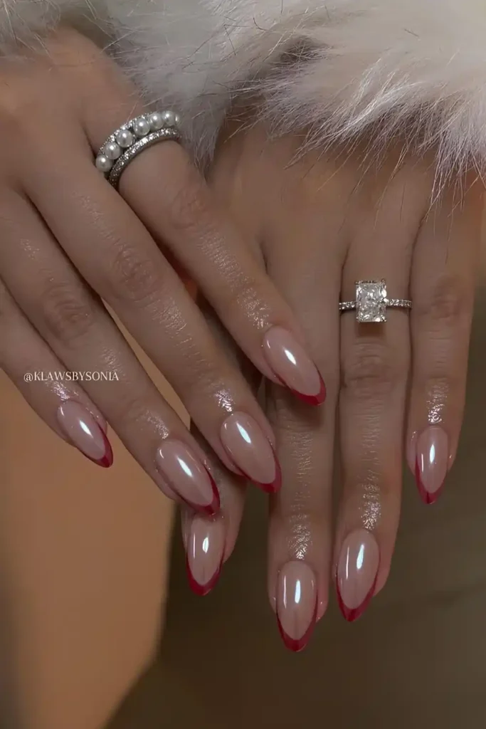 Chrome Red French Tip Nails With a Stunning Mirror Shine