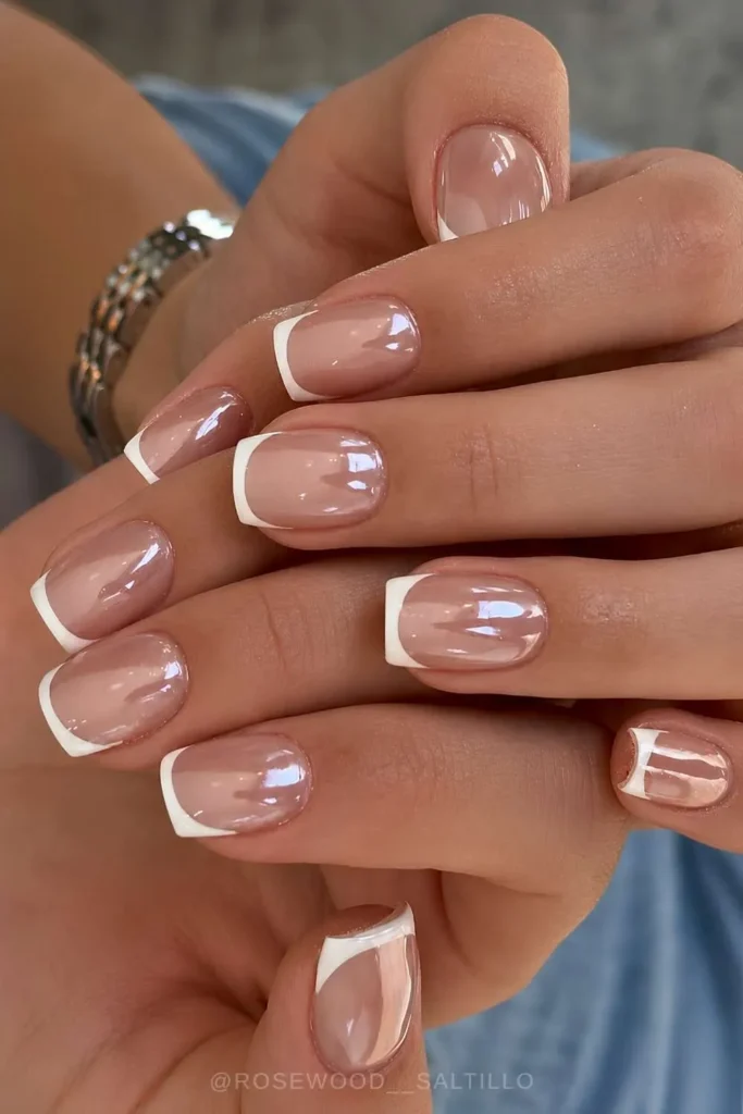 Chrome White Micro French Nails for a Sleek Modern Style