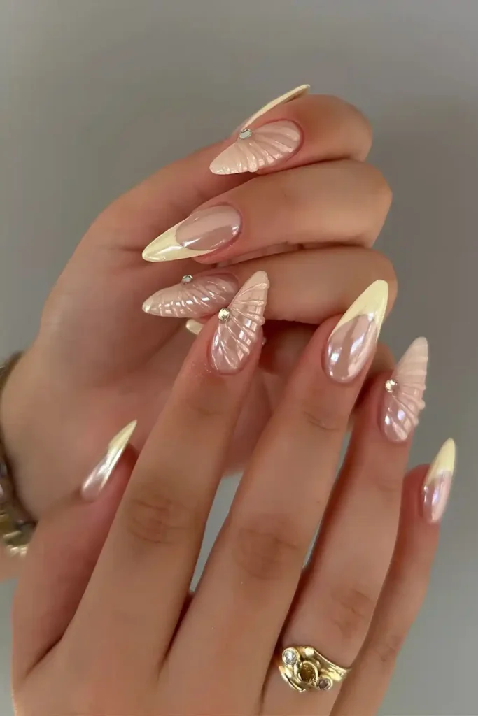 Chrome Yellow French Nails With 3D Accents That Look Playful and Chic