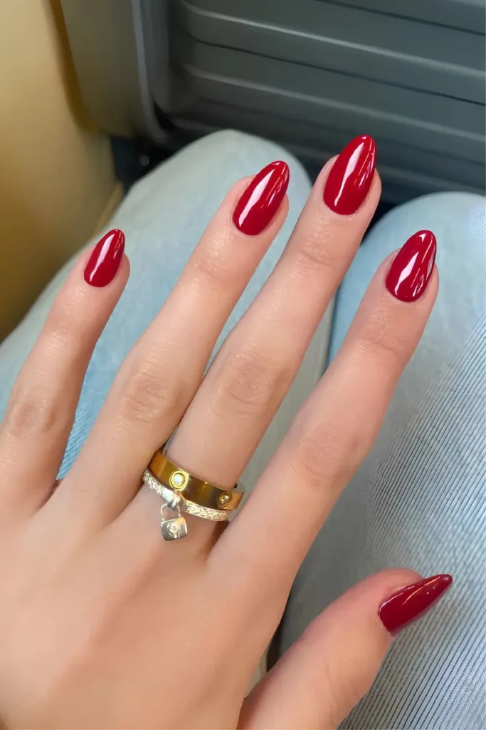 Classic Red Mani With Chrome Finish That Shines Beautifully
