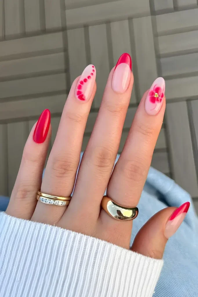 Classic Red Mix and Match Manicure for a Trendy Look