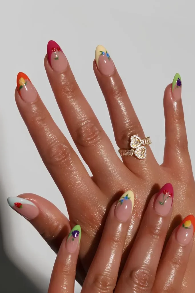 Colorful French Nails With Fruit Art You'll Adore