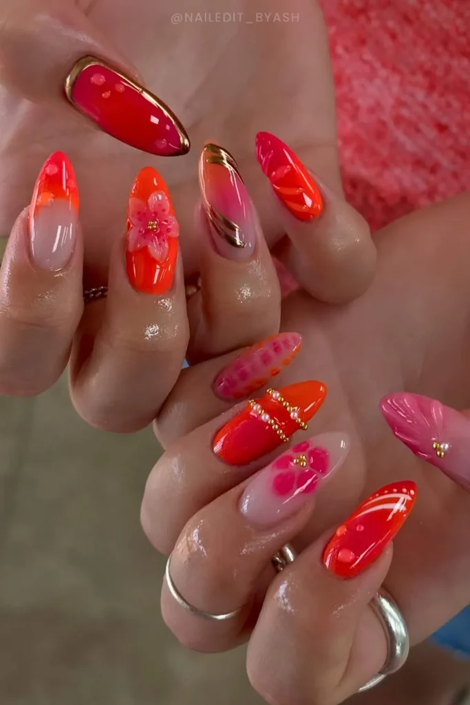 Coral and Pink Sunset Inspired Manicure You'll Love