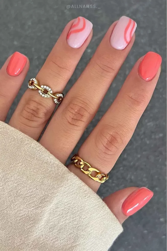 Coral Nail Design With Line Art for a Chic Look
