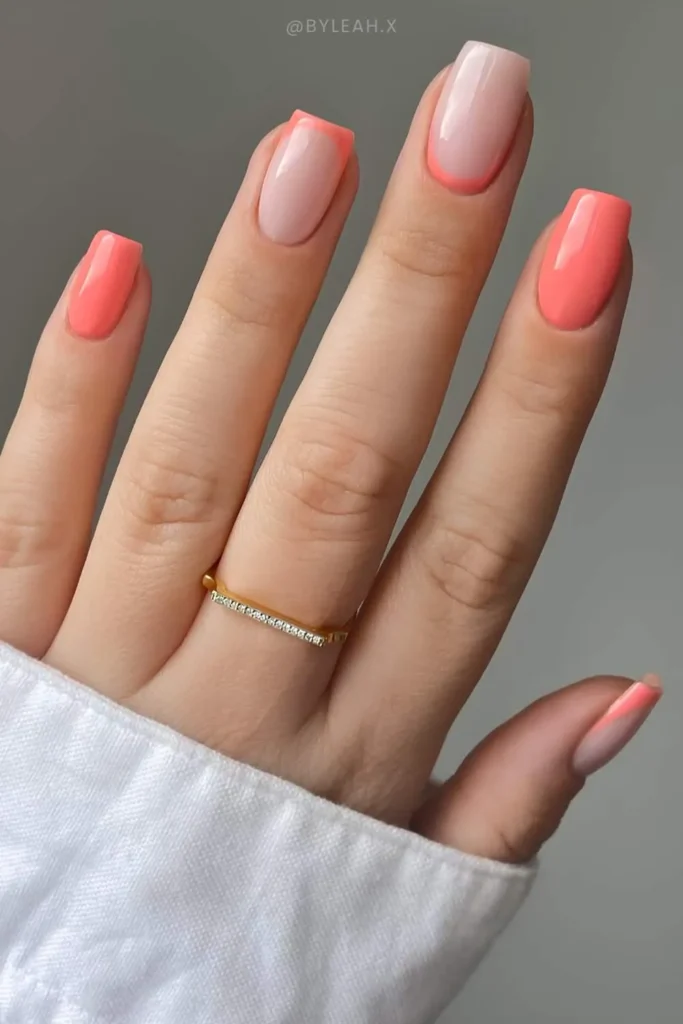 Coral Nails With Accent French Tips for a Timeless Style