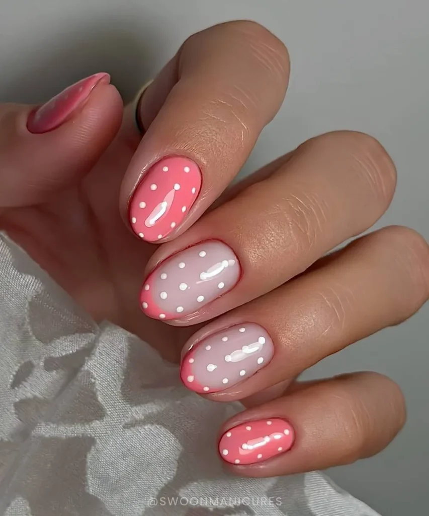 Coral Polka Dot Nails for a Cute Playful Look