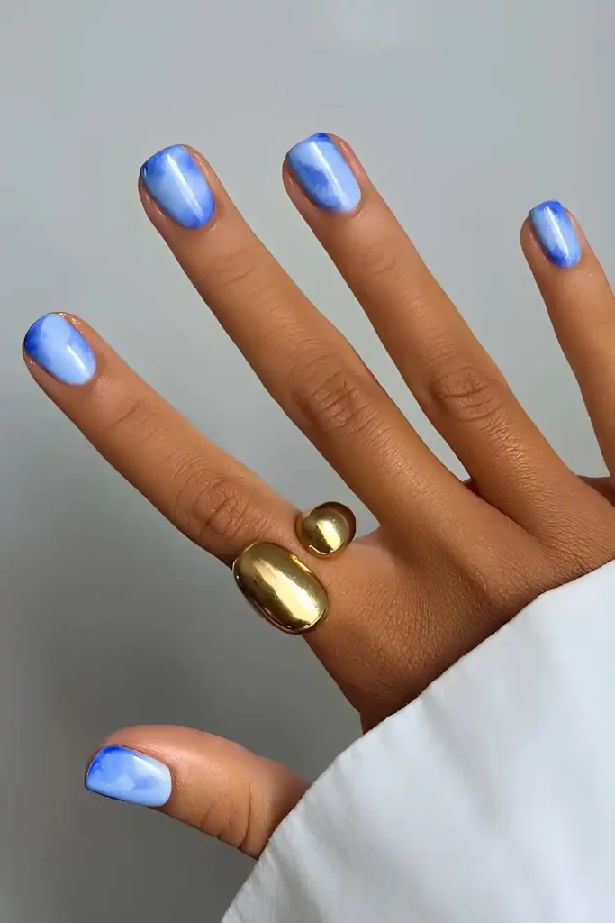 Dark and Light Blue Marble Nails With Stunning Contrast