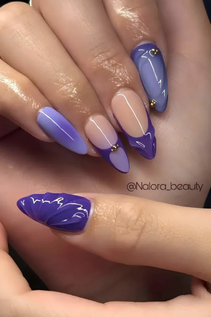 Dark and Light Purple Mix and Match Mani