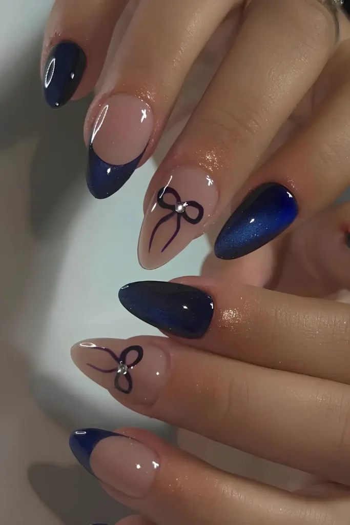 Navy and White Polka Dot Manicure for a Playful Look