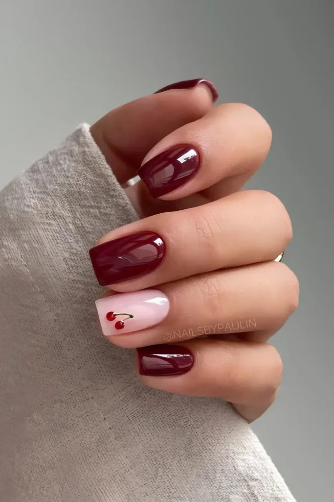 Dark Cherry Red Mani for a Rich Elegant Look