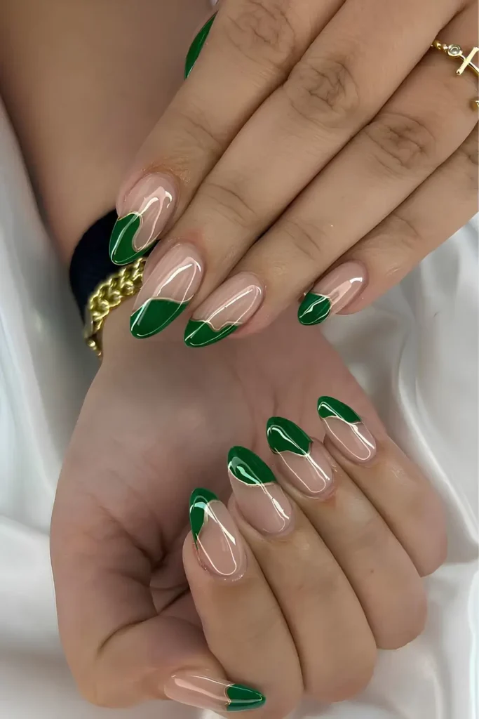 Dark Green Abstract French Manicure With an Artistic Twist