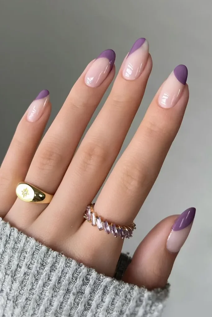 Dark Lavender French Tip Nails for an Elegant Look