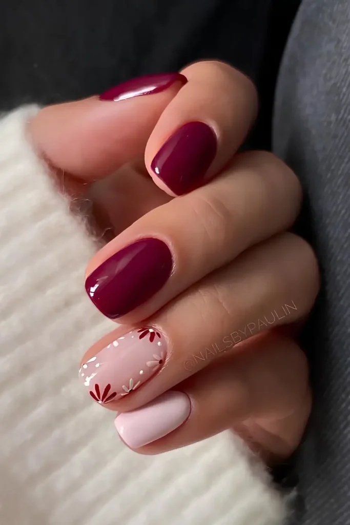 Red French Nails With Leopard Print Details