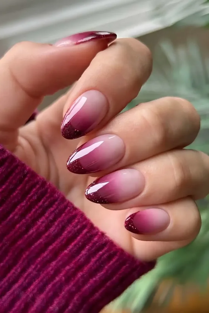 Dark Red Ombre Nails With a Smooth Gradient Finish